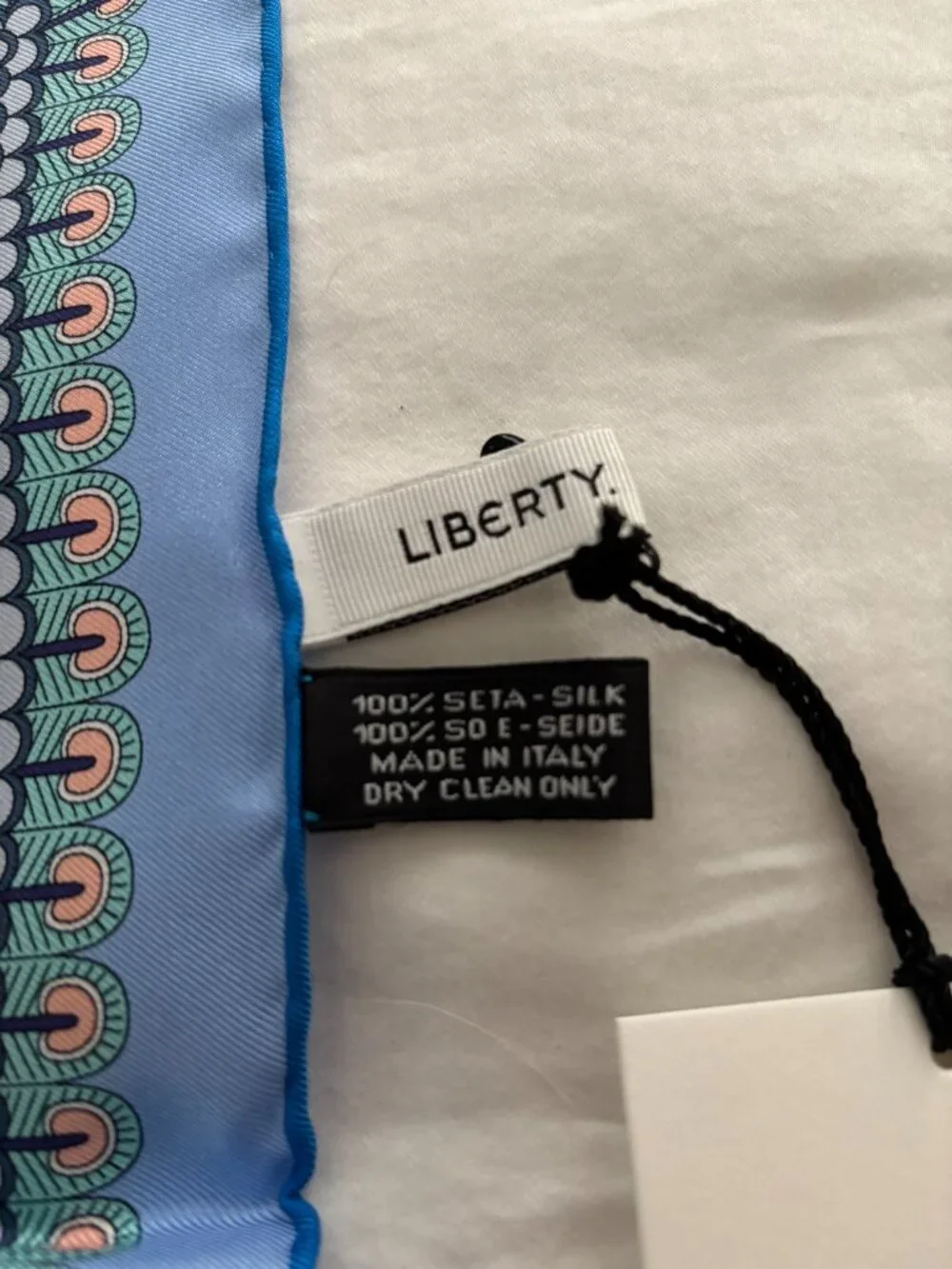 Liberty London Blue Silk Scarf Adorned with Peacocks - Never Worn